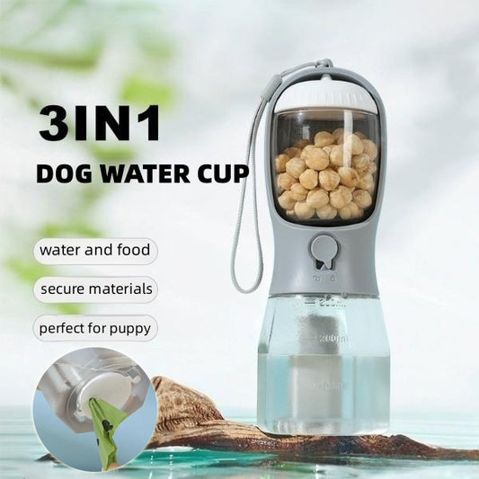 3-in-1 Portable Food Water & Waste Bag Dispenser Pet Cup