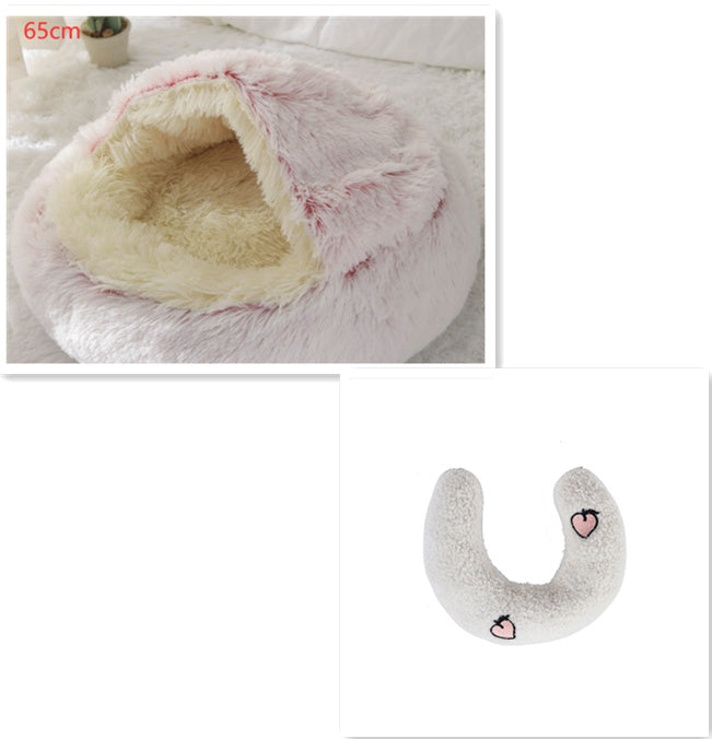 2-in-1 PetPlush Round Warm Winter House Bed for Dogs & Cats