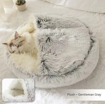 2-in-1 PetPlush Round Warm Winter House Bed for Dogs & Cats