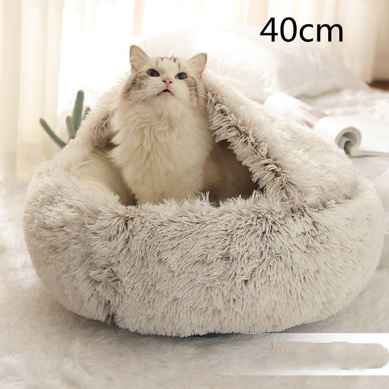 2-in-1 PetPlush Round Warm Winter House Bed for Dogs & Cats