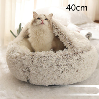 2-in-1 PetPlush Round Warm Winter House Bed for Dogs & Cats