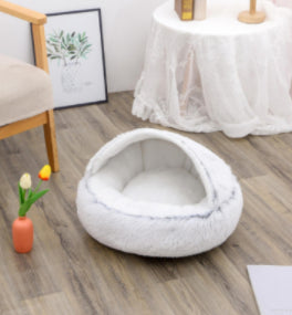2-in-1 PetPlush Round Warm Winter House Bed for Dogs & Cats