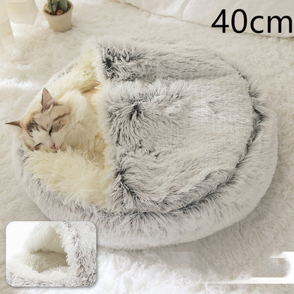 2-in-1 PetPlush Round Warm Winter House Bed for Dogs & Cats