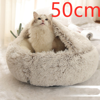 2-in-1 PetPlush Round Warm Winter House Bed for Dogs & Cats