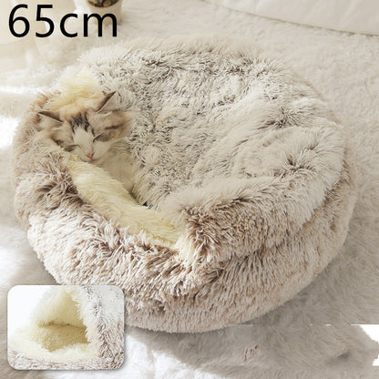 2-in-1 PetPlush Round Warm Winter House Bed for Dogs & Cats