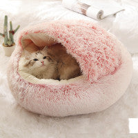 2-in-1 PetPlush Round Warm Winter House Bed for Dogs & Cats