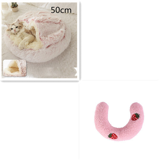 2-in-1 PetPlush Round Warm Winter House Bed for Dogs & Cats