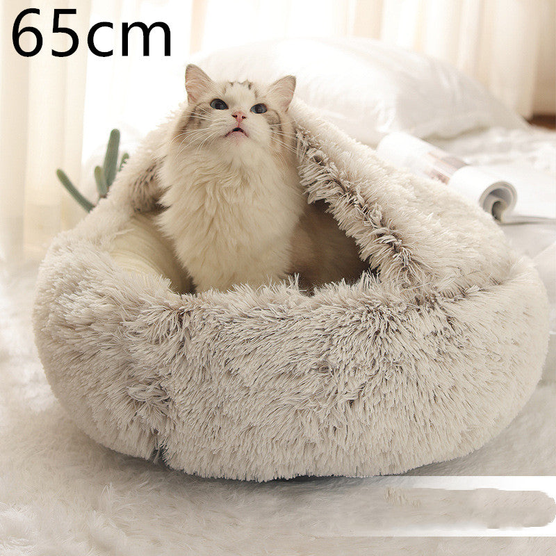 2-in-1 PetPlush Round Warm Winter House Bed for Dogs & Cats
