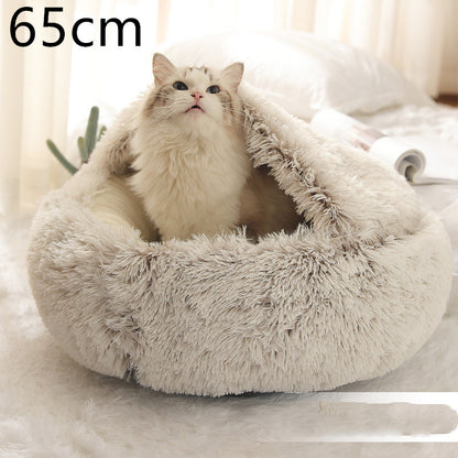 2-in-1 PetPlush Round Warm Winter House Bed for Dogs & Cats