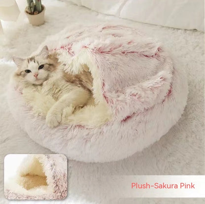 2-in-1 PetPlush Round Warm Winter House Bed for Dogs & Cats