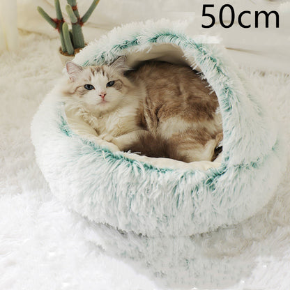 2-in-1 PetPlush Round Warm Winter House Bed for Dogs & Cats