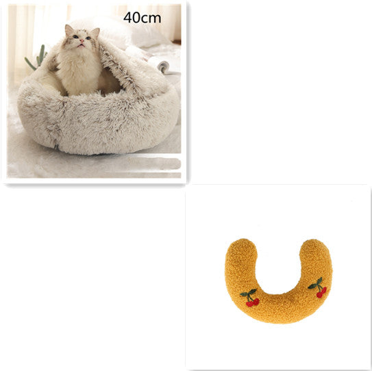 2-in-1 PetPlush Round Warm Winter House Bed for Dogs & Cats