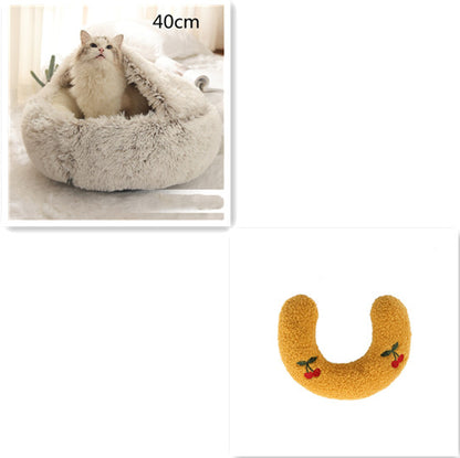2-in-1 PetPlush Round Warm Winter House Bed for Dogs & Cats