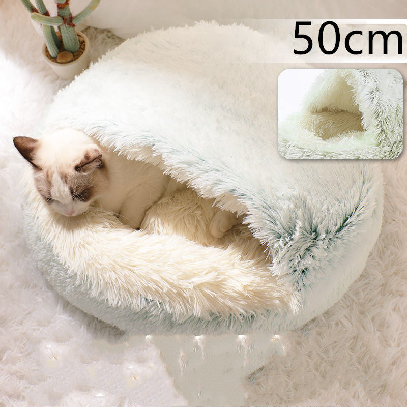 2-in-1 PetPlush Round Warm Winter House Bed for Dogs & Cats