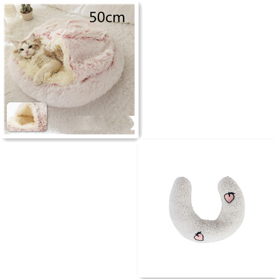 2-in-1 PetPlush Round Warm Winter House Bed for Dogs & Cats