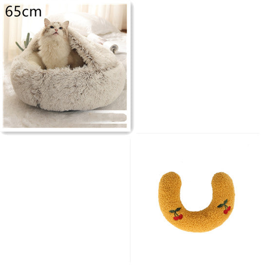 2-in-1 PetPlush Round Warm Winter House Bed for Dogs & Cats
