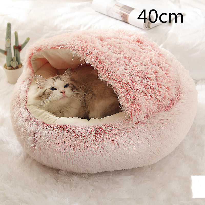 2-in-1 PetPlush Round Warm Winter House Bed for Dogs & Cats