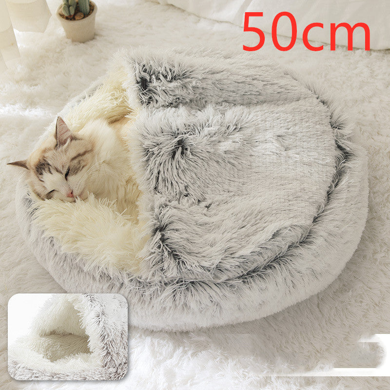2-in-1 PetPlush Round Warm Winter House Bed for Dogs & Cats