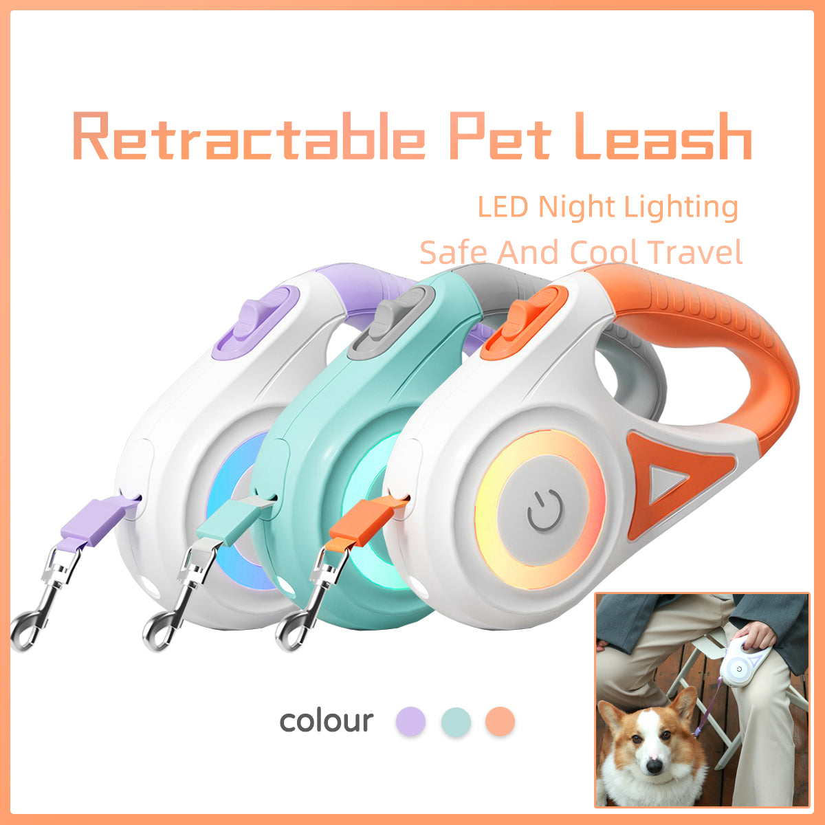 Retractable Dog Leash & Collar with LED Spotlight