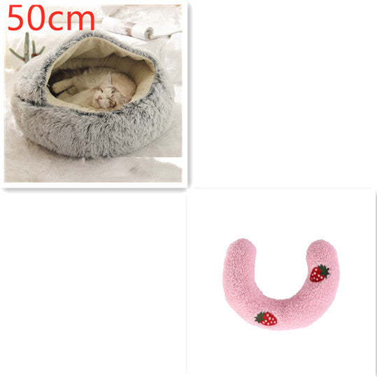 2-in-1 PetPlush Round Warm Winter House Bed for Dogs & Cats