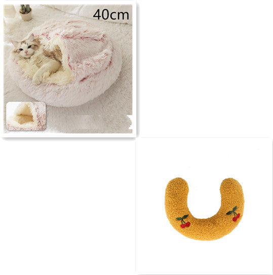 2-in-1 PetPlush Round Warm Winter House Bed for Dogs & Cats