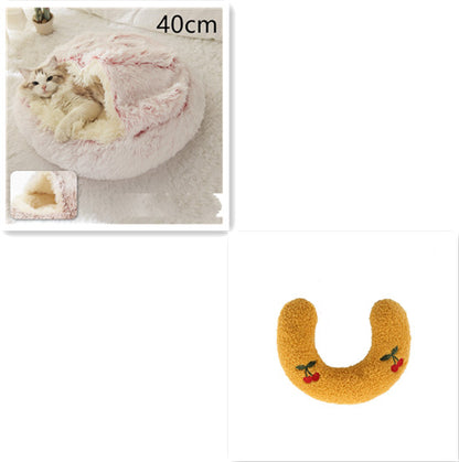 2-in-1 PetPlush Round Warm Winter House Bed for Dogs & Cats