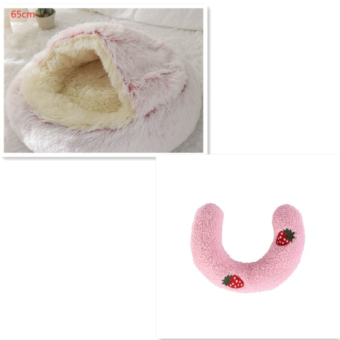 2-in-1 PetPlush Round Warm Winter House Bed for Dogs & Cats