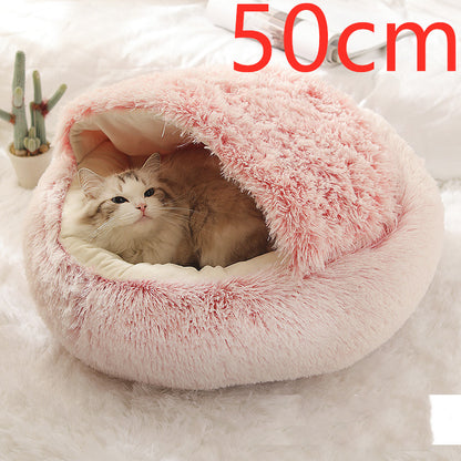 2-in-1 PetPlush Round Warm Winter House Bed for Dogs & Cats