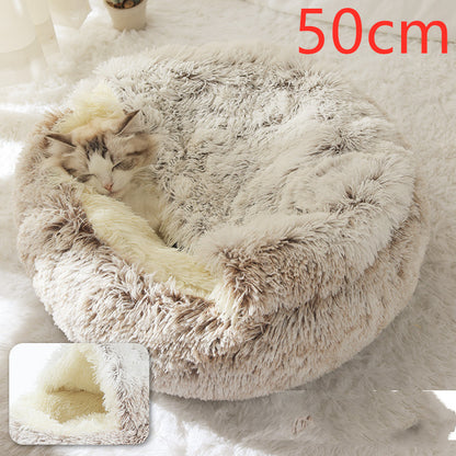 2-in-1 PetPlush Round Warm Winter House Bed for Dogs & Cats