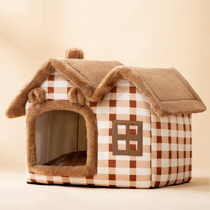 Foldable Warm Enclosed Pet House Bed with Removable Cushion