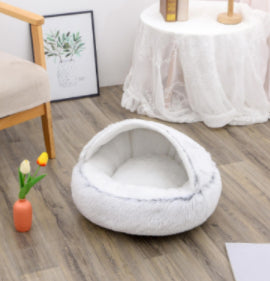 2-in-1 PetPlush Round Warm Winter House Bed for Dogs & Cats