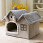 Foldable Warm Enclosed Pet House Bed with Removable Cushion