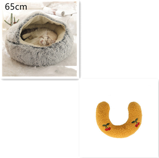2-in-1 PetPlush Round Warm Winter House Bed for Dogs & Cats