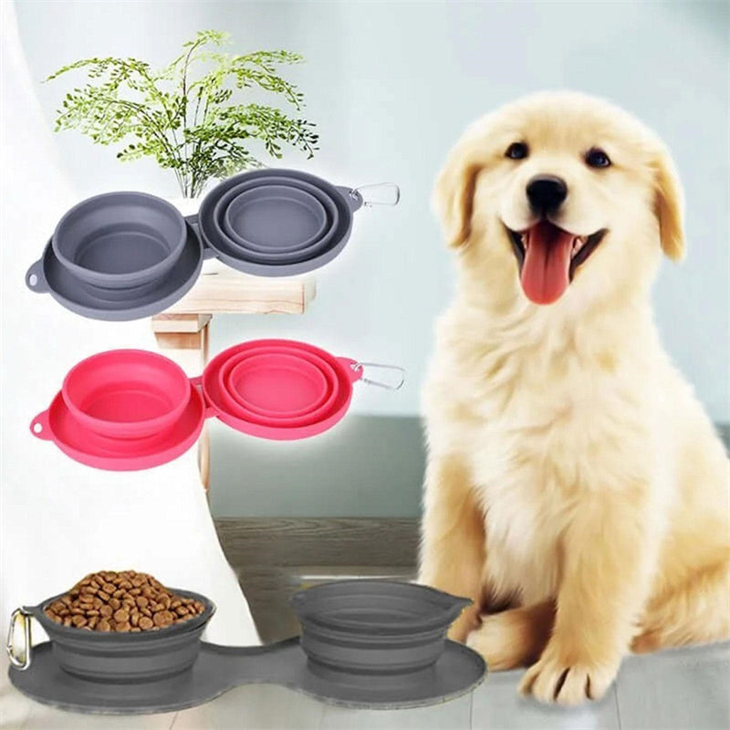 Rubber Foldable Double Feeding Pets Supplies Dog Cat Bowls