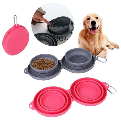 Rubber Foldable Double Feeding Pets Supplies Dog Cat Bowls