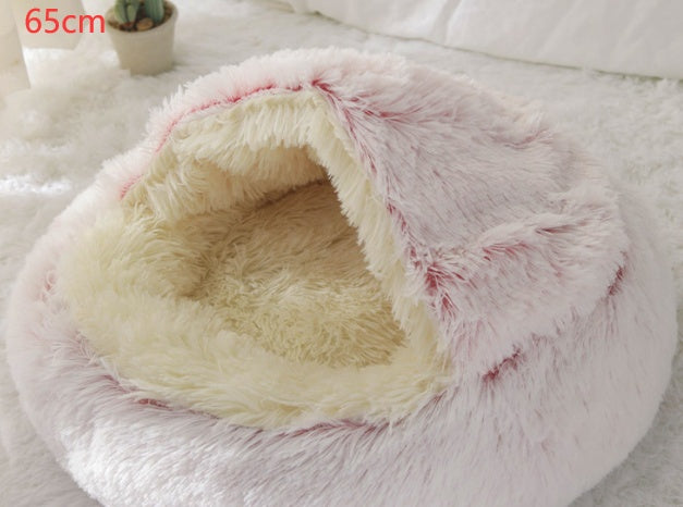 2-in-1 PetPlush Round Warm Winter House Bed for Dogs & Cats