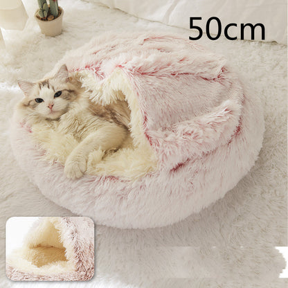 2-in-1 PetPlush Round Warm Winter House Bed for Dogs & Cats