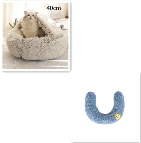 2-in-1 PetPlush Round Warm Winter House Bed for Dogs & Cats
