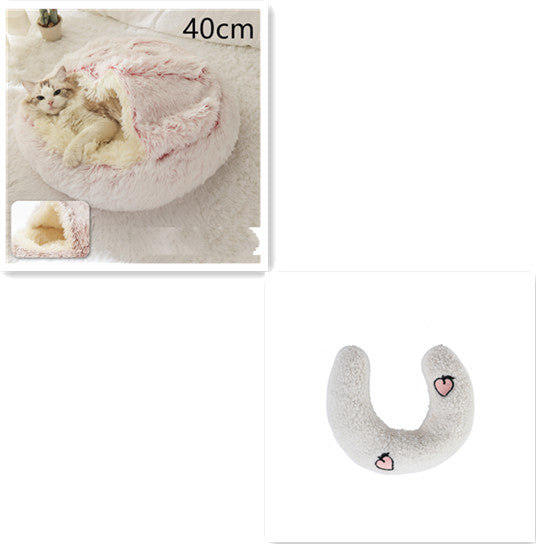 2-in-1 PetPlush Round Warm Winter House Bed for Dogs & Cats