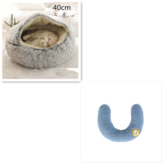 2-in-1 PetPlush Round Warm Winter House Bed for Dogs & Cats