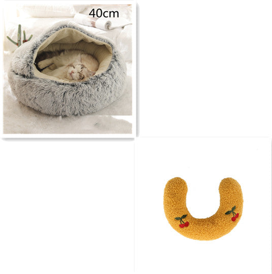 2-in-1 PetPlush Round Warm Winter House Bed for Dogs & Cats