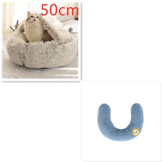 2-in-1 PetPlush Round Warm Winter House Bed for Dogs & Cats