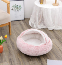 2-in-1 PetPlush Round Warm Winter House Bed for Dogs & Cats