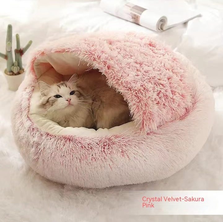 2-in-1 PetPlush Round Warm Winter House Bed for Dogs & Cats
