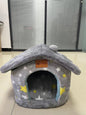 Foldable Warm Enclosed Pet House Bed with Removable Cushion