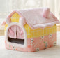 Foldable Warm Enclosed Pet House Bed with Removable Cushion