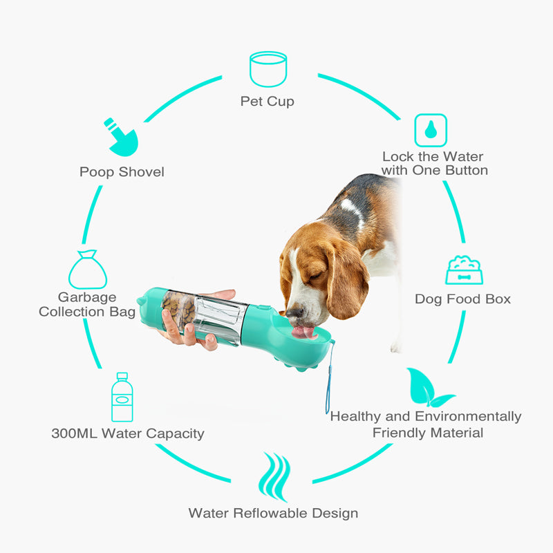 Pet Portable Water Bottle Feeder Bowl Garbage Bag Storage