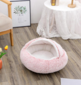 2-in-1 PetPlush Round Warm Winter House Bed for Dogs & Cats