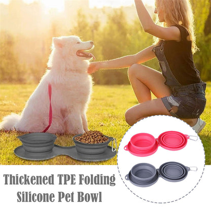 Rubber Foldable Double Feeding Pets Supplies Dog Cat Bowls