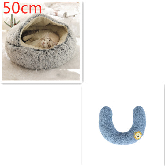 2-in-1 PetPlush Round Warm Winter House Bed for Dogs & Cats